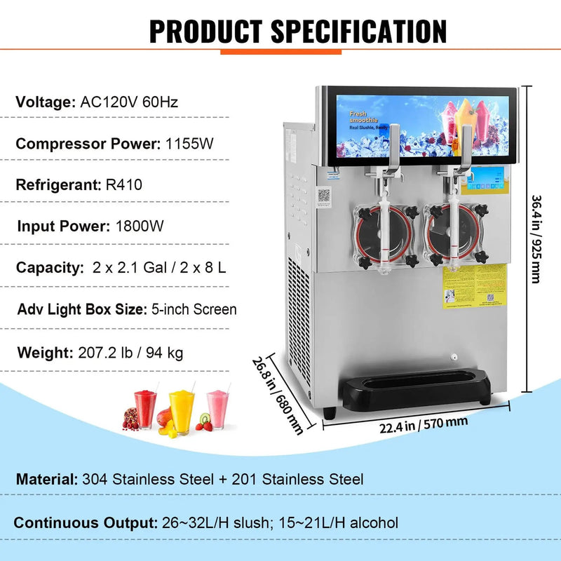 16L Commercial 1155W Double Bowl Stainless Steel Slushy Margarita Machine (SAK98402) by SAKSBY WHOLESALE