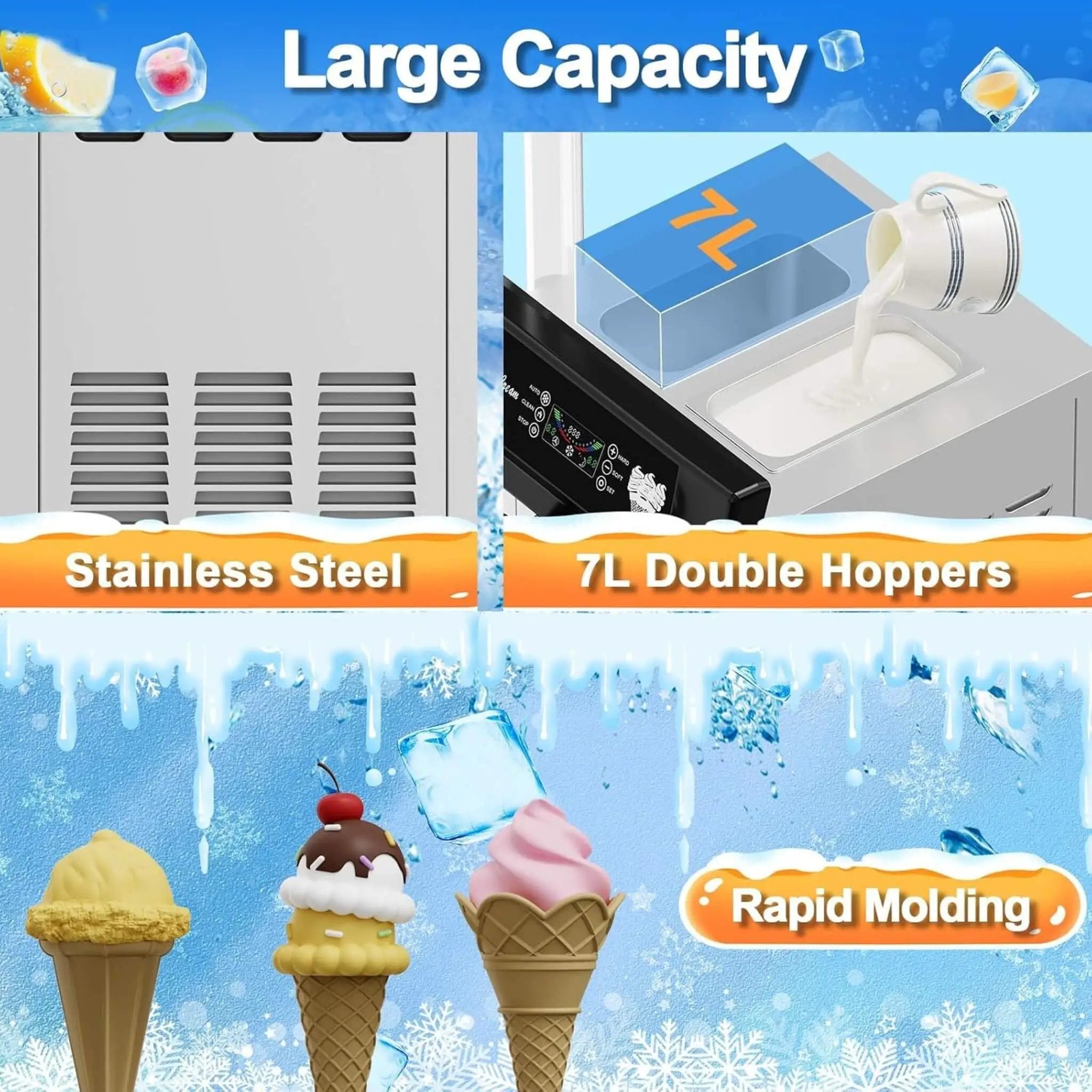 Commercial 2200W 3-Flavor Freestanding Soft Serve Ice Cream Machine With Auto Clean (SAK83517) by SAKSBY WHOLESALE