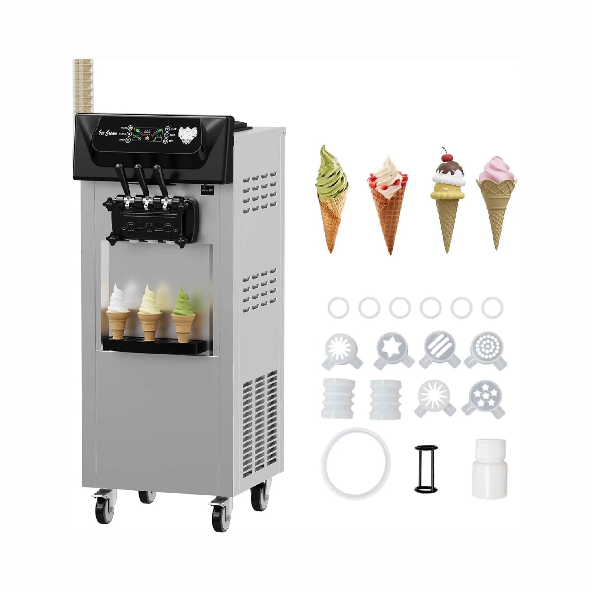 Commercial 2200W 3-Flavor Freestanding Soft Serve Ice Cream Machine With Auto Clean (SAK83517) by SAKSBY WHOLESALE
