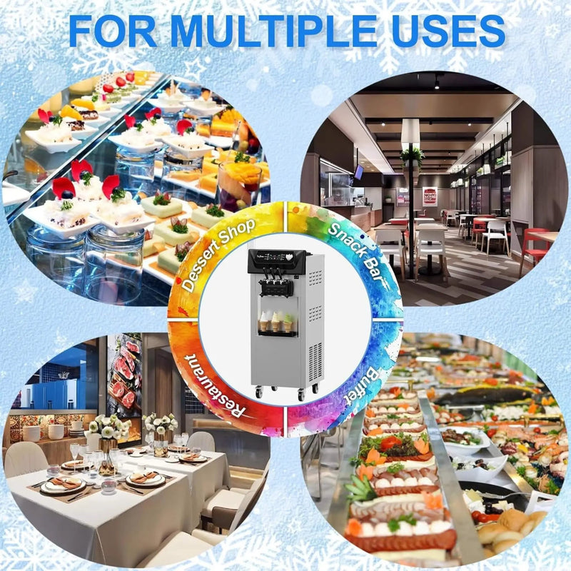 Commercial 2200W 3-Flavor Freestanding Soft Serve Ice Cream Machine With Auto Clean (SAK83517) by SAKSBY WHOLESALE