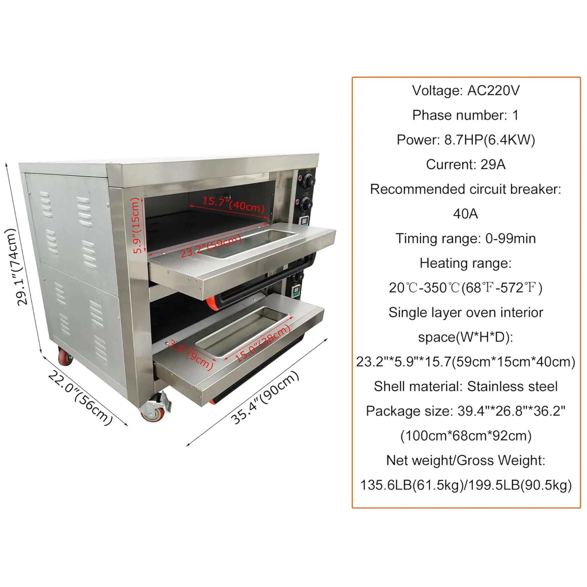 6400W Commercial Electric Double Deck Convection Baking Pizza Oven (SAK37281) by SAKSBY WHOLESALE