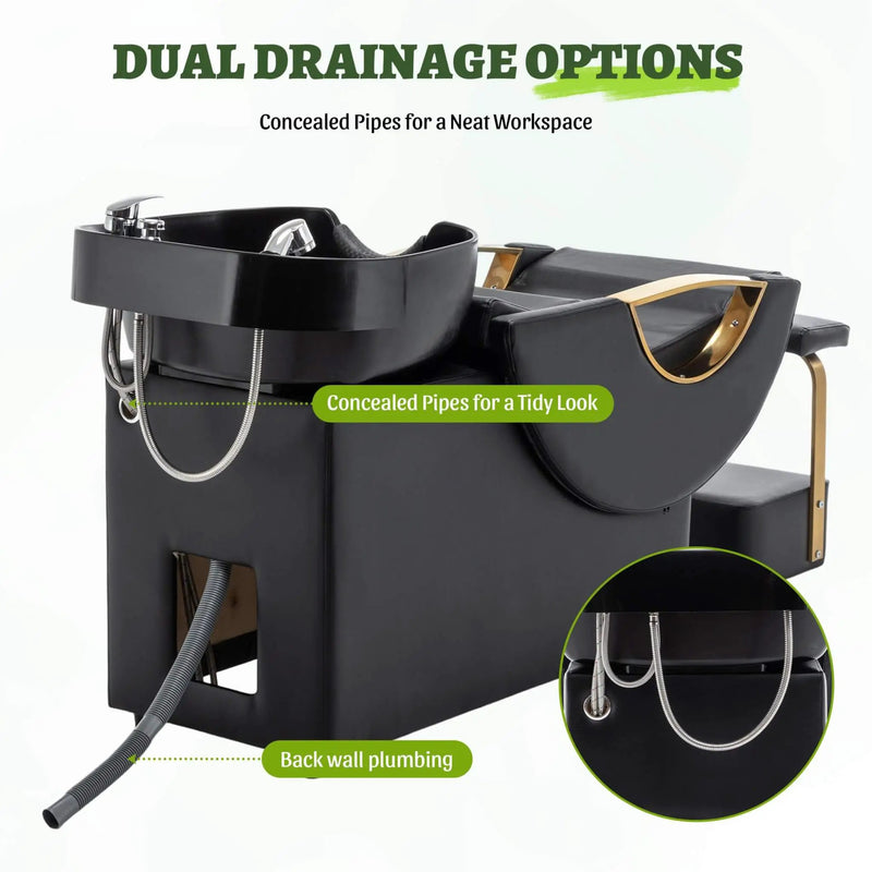 Commercial Black And Gold Shampoo Bowl Chair Set With Footrest (SAK43716) by SAKSBY WHOLESALE
