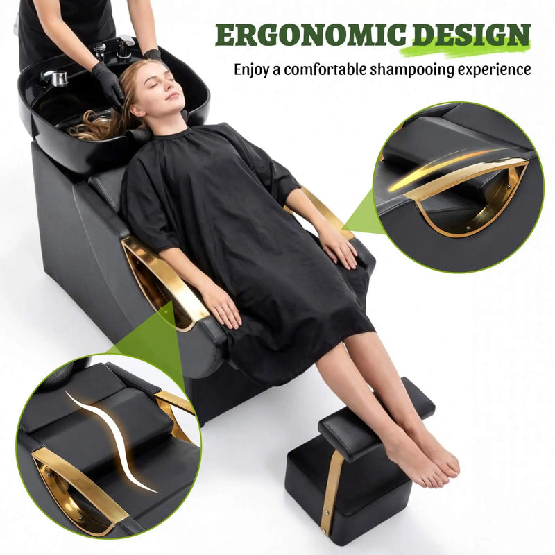 Commercial Black And Gold Shampoo Bowl Chair Set With Footrest (SAK43716) by SAKSBY WHOLESALE