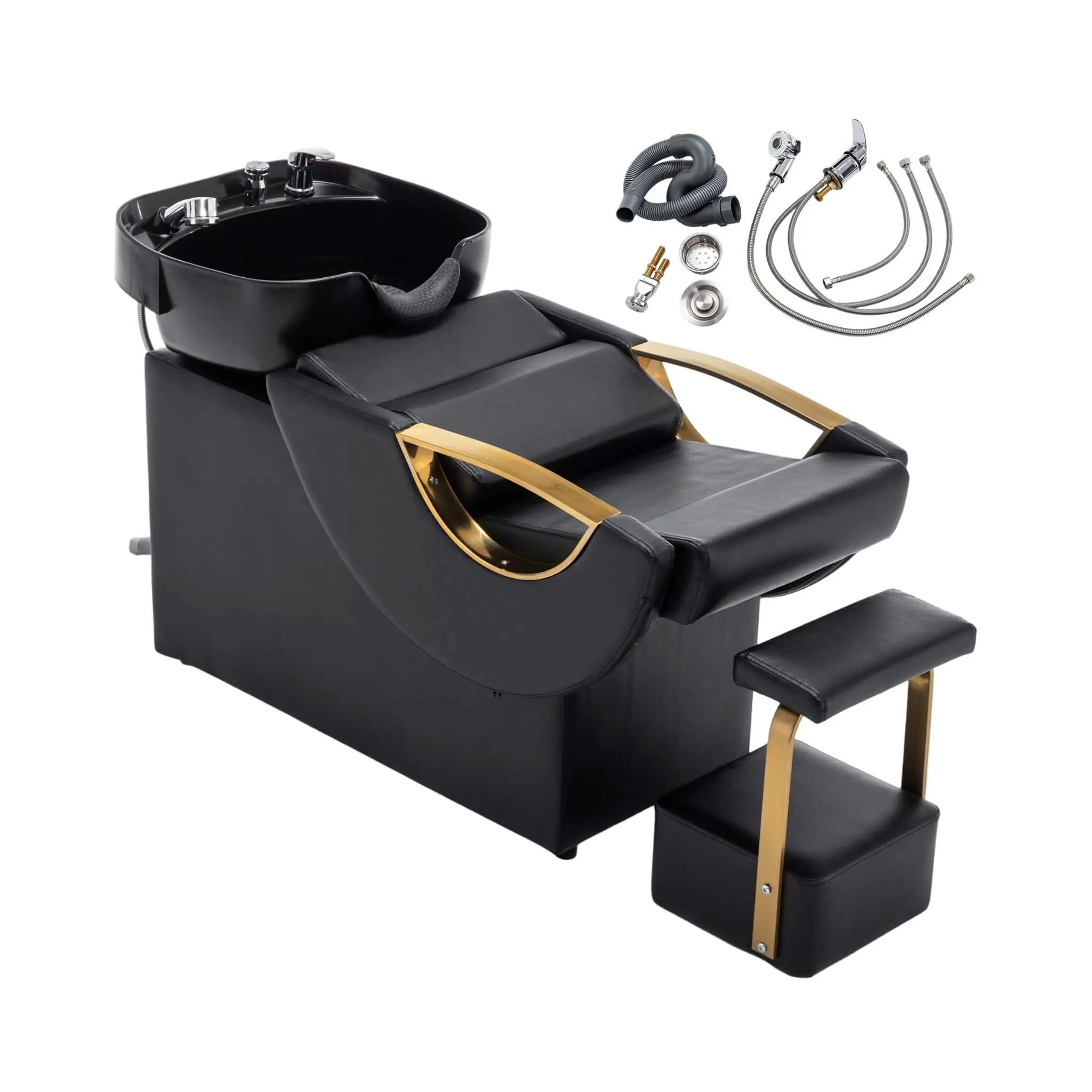 Commercial Black And Gold Shampoo Bowl Chair Set With Footrest (SAK43716) by SAKSBY WHOLESALE