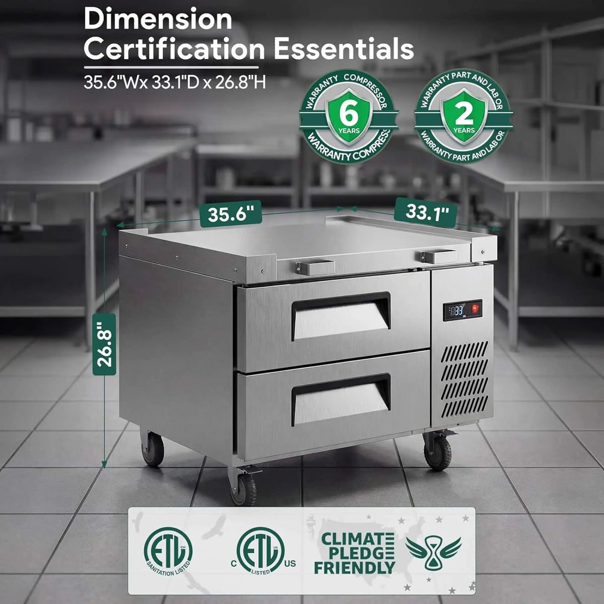 Commercial Double Drawer Undercounter Worktop Fridge With Chef Base & Wheels (SAK80596) by SAKSBY WHOLESALE