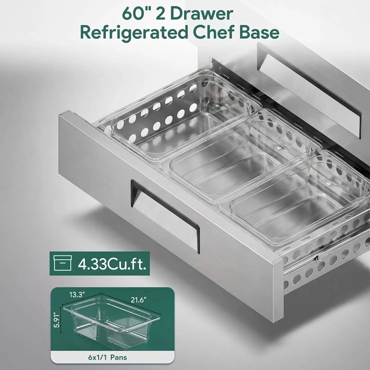 Commercial Double Drawer Undercounter Worktop Fridge With Chef Base & Wheels (SAK80596) by SAKSBY WHOLESALE