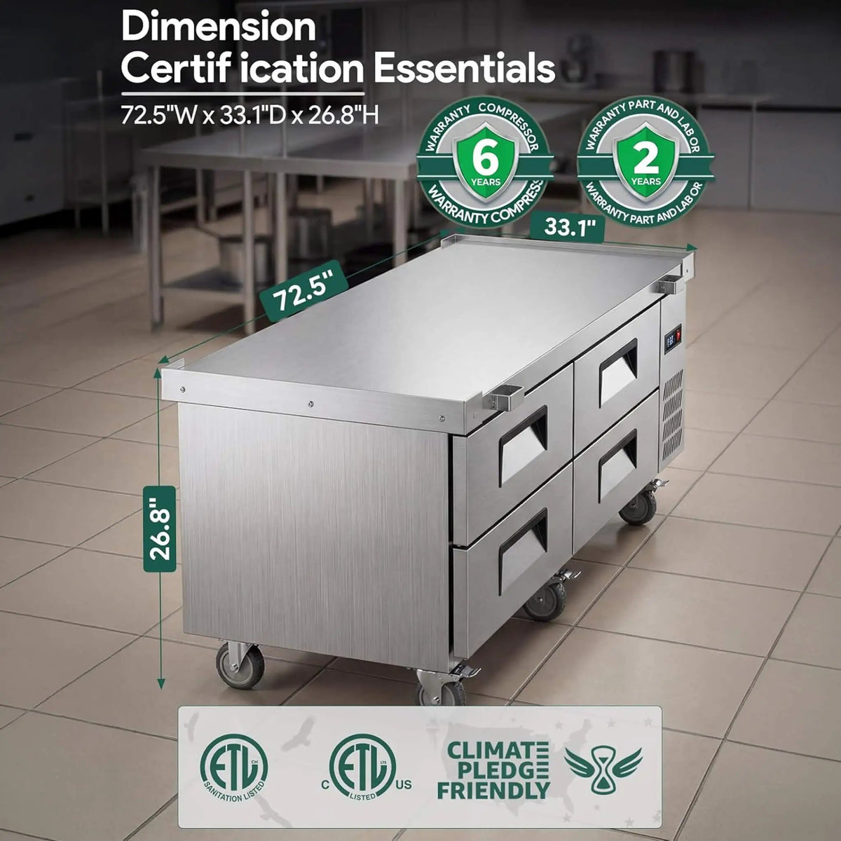 Commercial Double Drawer Undercounter Worktop Fridge With Chef Base & Wheels (SAK80596) by SAKSBY WHOLESALE