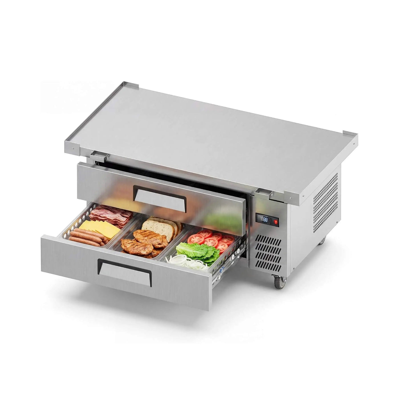 Commercial Double Drawer Undercounter Worktop Fridge With Chef Base & Wheels (SAK80596) by SAKSBY WHOLESALE