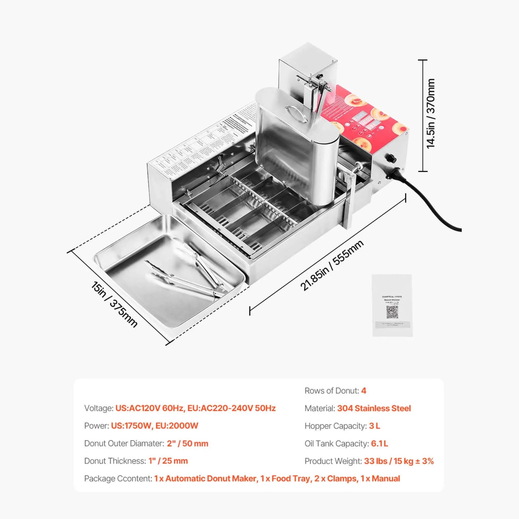 Commercial Fully-Automatic 4-Row Stainless Steel Donut Maker Machine (SAK96740) by SAKSBY WHOLESALE