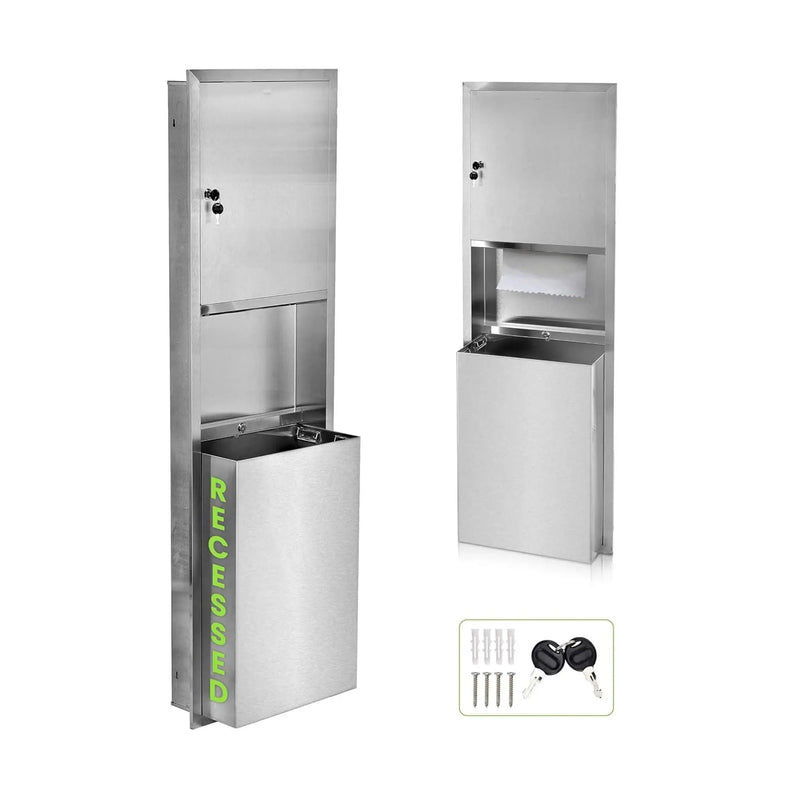 Commercial Recessed Paper Towel Dispenser With 12-Gallon Wall Trash Can (SAK49261) by SAKSBY WHOLESALE
