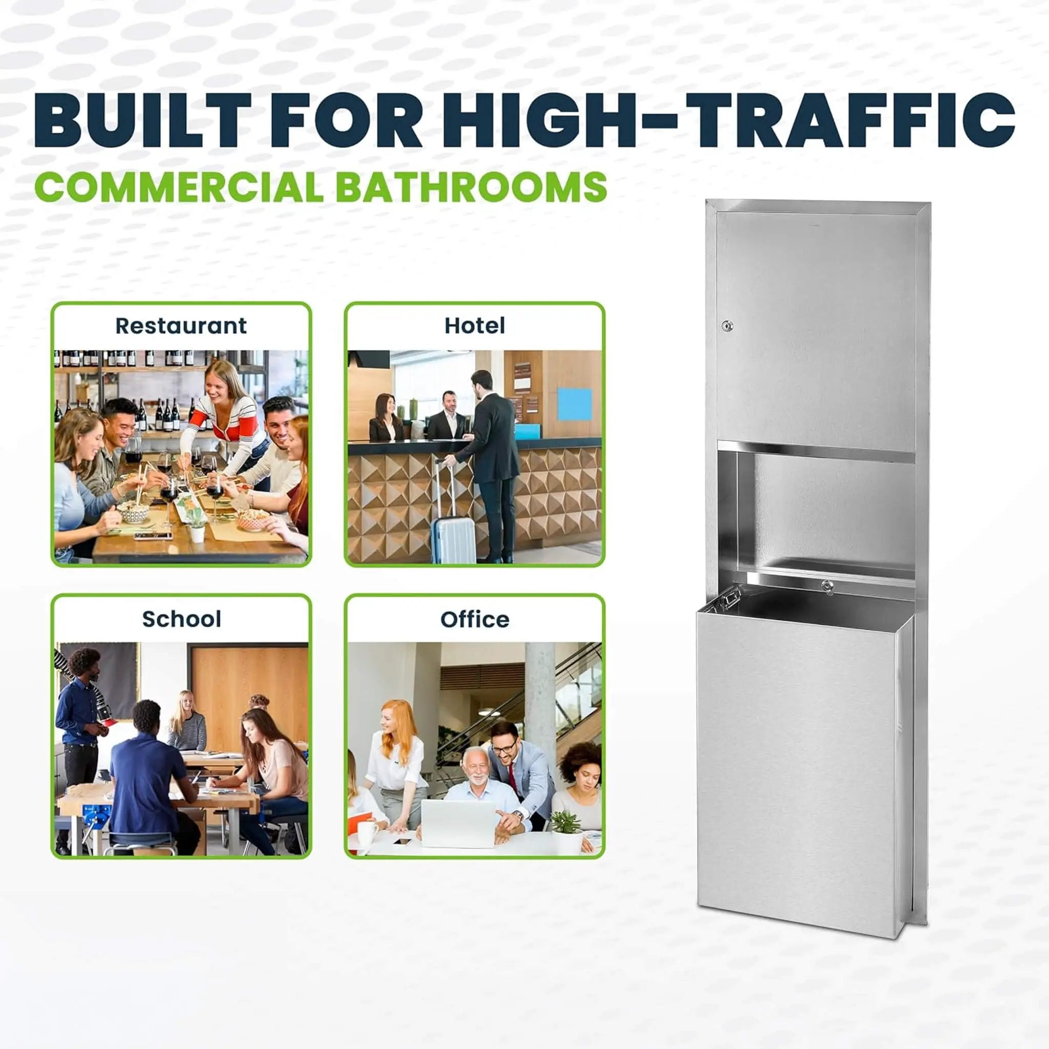 Commercial Recessed Paper Towel Dispenser With 12-Gallon Wall Trash Can (SAK49261) by SAKSBY WHOLESALE