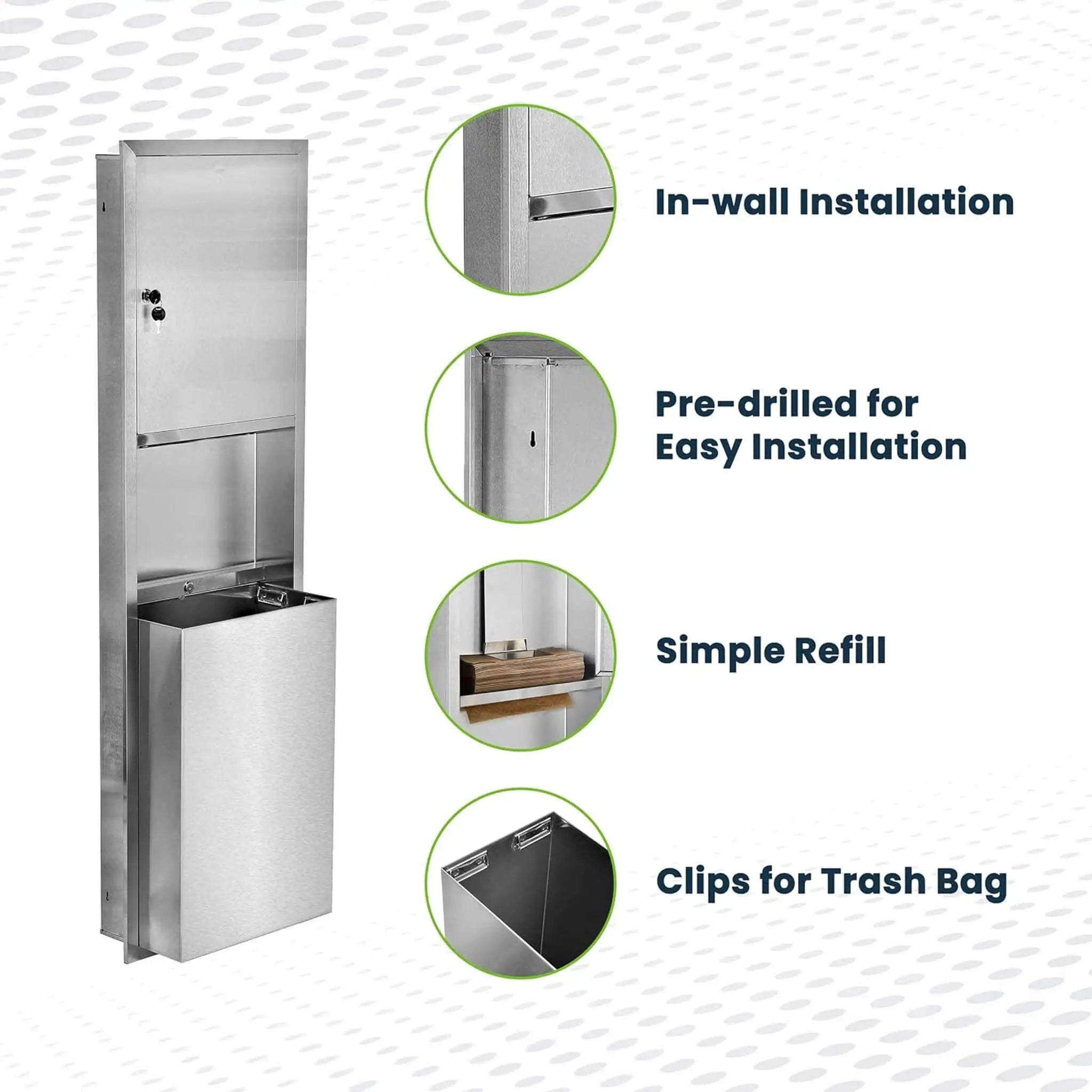 Commercial Recessed Paper Towel Dispenser With 12-Gallon Wall Trash Can (SAK49261) by SAKSBY WHOLESALE