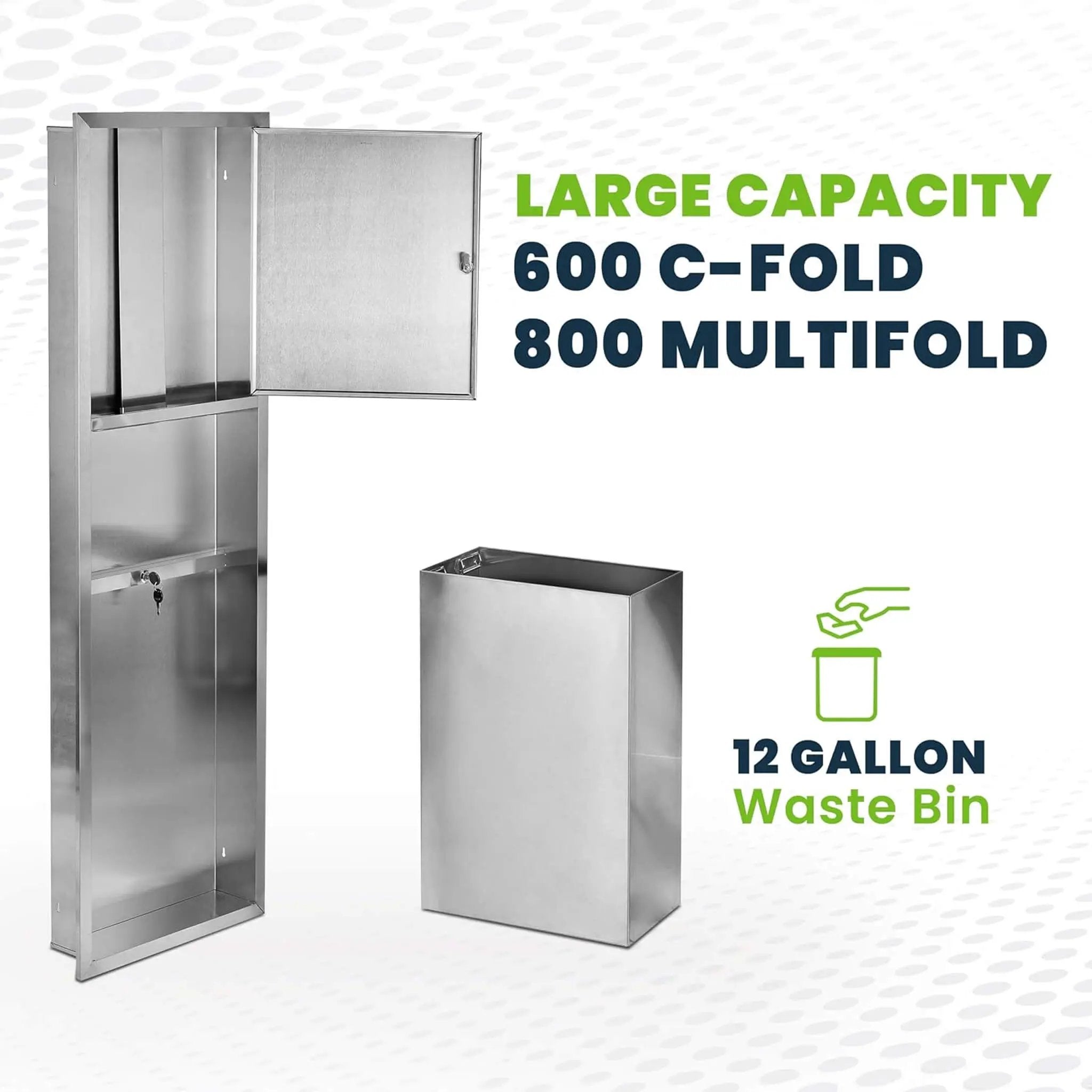 Commercial Recessed Paper Towel Dispenser With 12-Gallon Wall Trash Can (SAK49261) by SAKSBY WHOLESALE