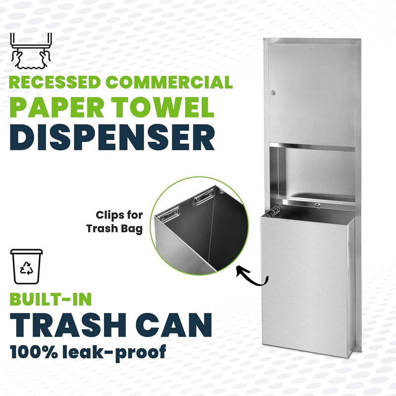 Commercial Recessed Paper Towel Dispenser With 12-Gallon Wall Trash Can (SAK49261) by SAKSBY WHOLESALE