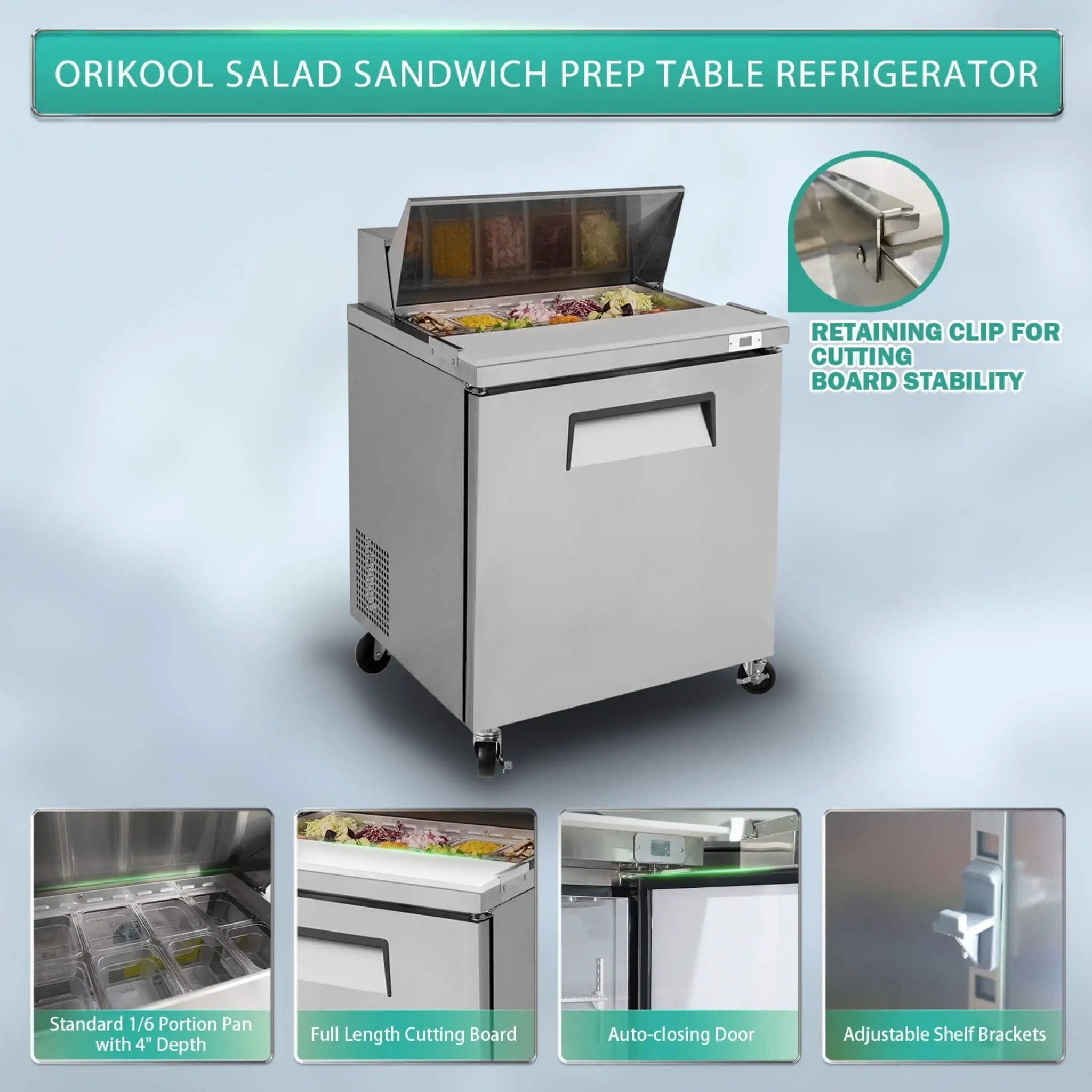 Commercial Refrigerator Sandwich & Salad Prep Table With Butcher Block Cutting Board (SAK31598) by SAKSBY WHOLESALE