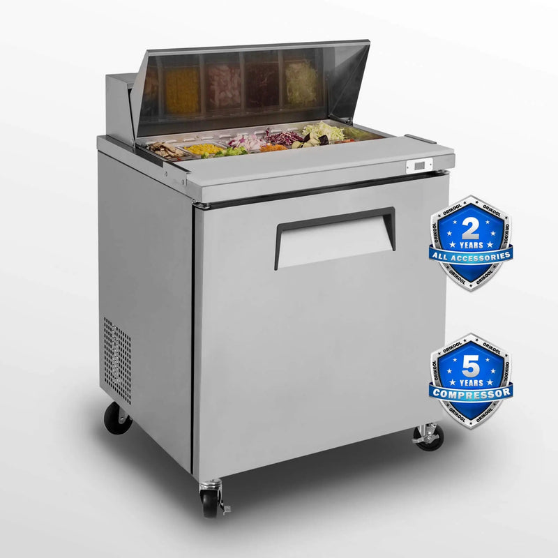 Commercial Refrigerator Sandwich & Salad Prep Table With Butcher Block Cutting Board (SAK31598) by SAKSBY WHOLESALE