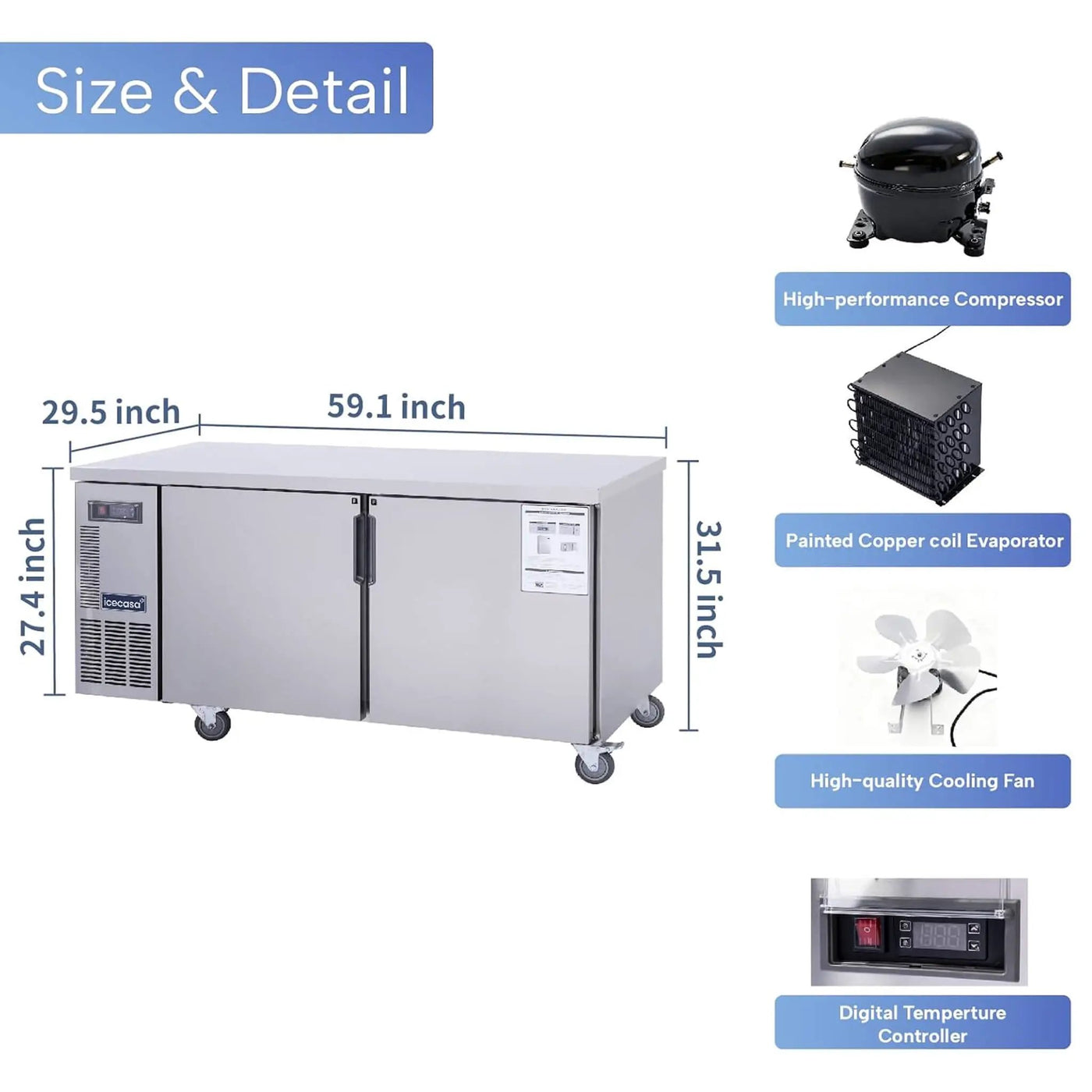 Heavy-Duty Commercial Stainless Steel Undercounter Worktop Freezer (SAK47218) by SAKSBY WHOLESALE