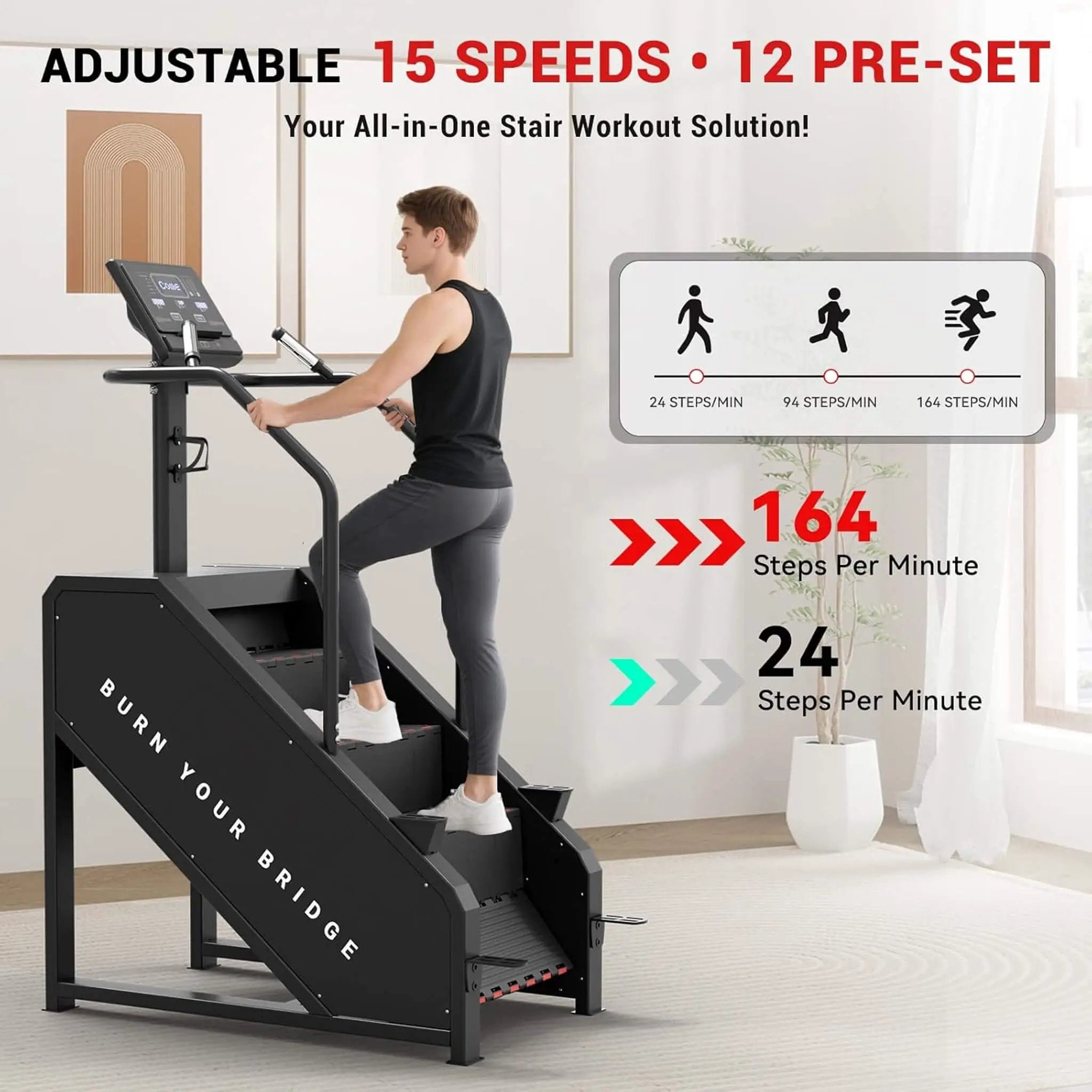 Rovix Commercial Stair Stepper With LED Display And 15 Resistance Levels (SAK91837) by SAKSBY WHOLESALE