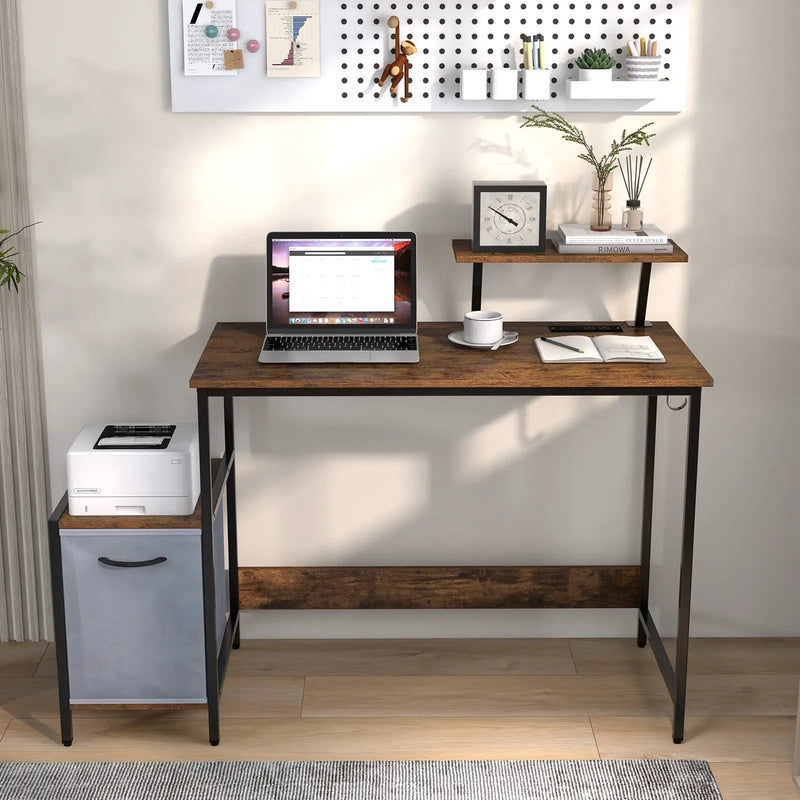 Computer Desk with Reversible Storage Drawer and Moveable Shelf-Brown by DirectDeals