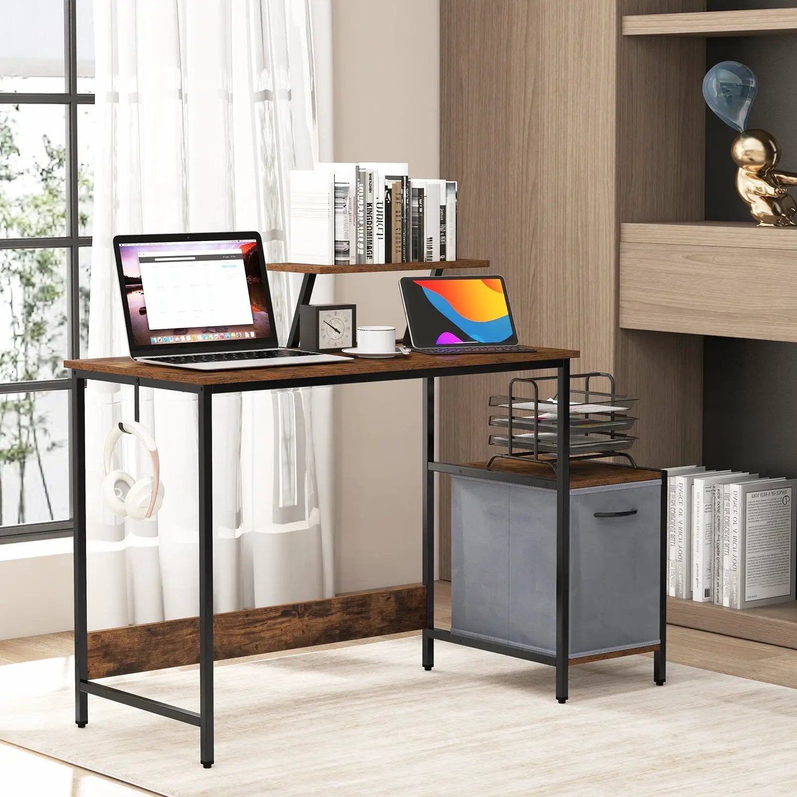 Computer Desk with Reversible Storage Drawer and Moveable Shelf-Brown by DirectDeals