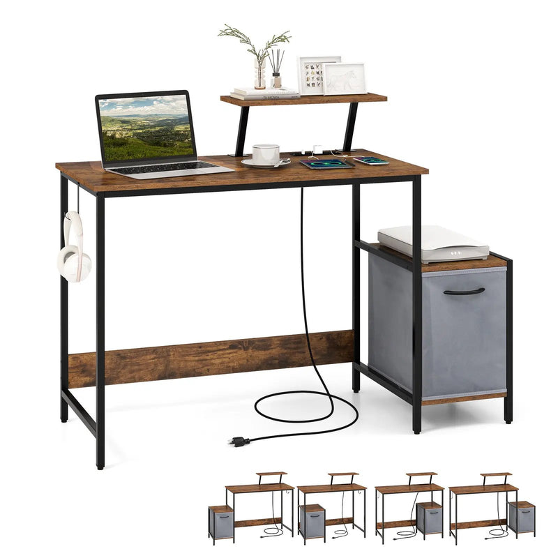 Computer Desk with Reversible Storage Drawer and Moveable Shelf-Brown by DirectDeals