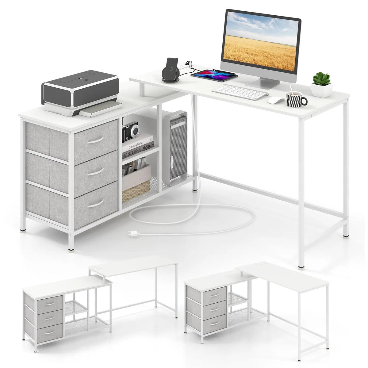 L-shaped Computer Desk with Power Outlet for Working Studying Gaming, photo 10 of 10