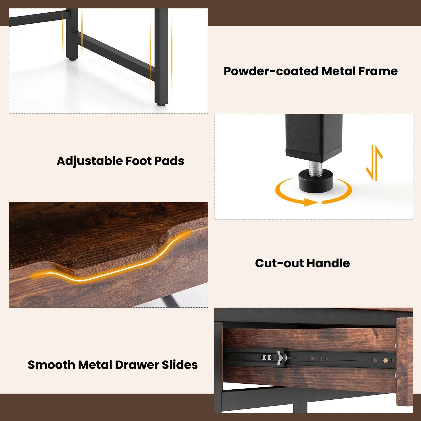 Computer Desk with Charging Station and Drawer & Adjustable Shelf-Rustic Brown by DirectDeals