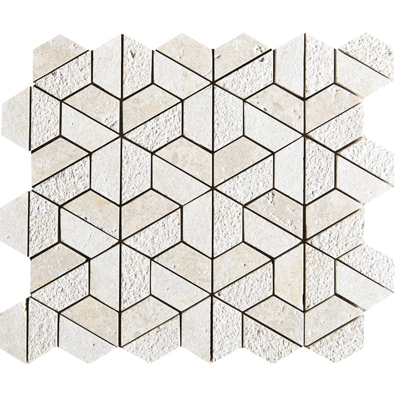 Concha Textured 3d Hexagon Limestone Mosaics 10 3/8x12 Limestone Textured 12x12 Mosaics