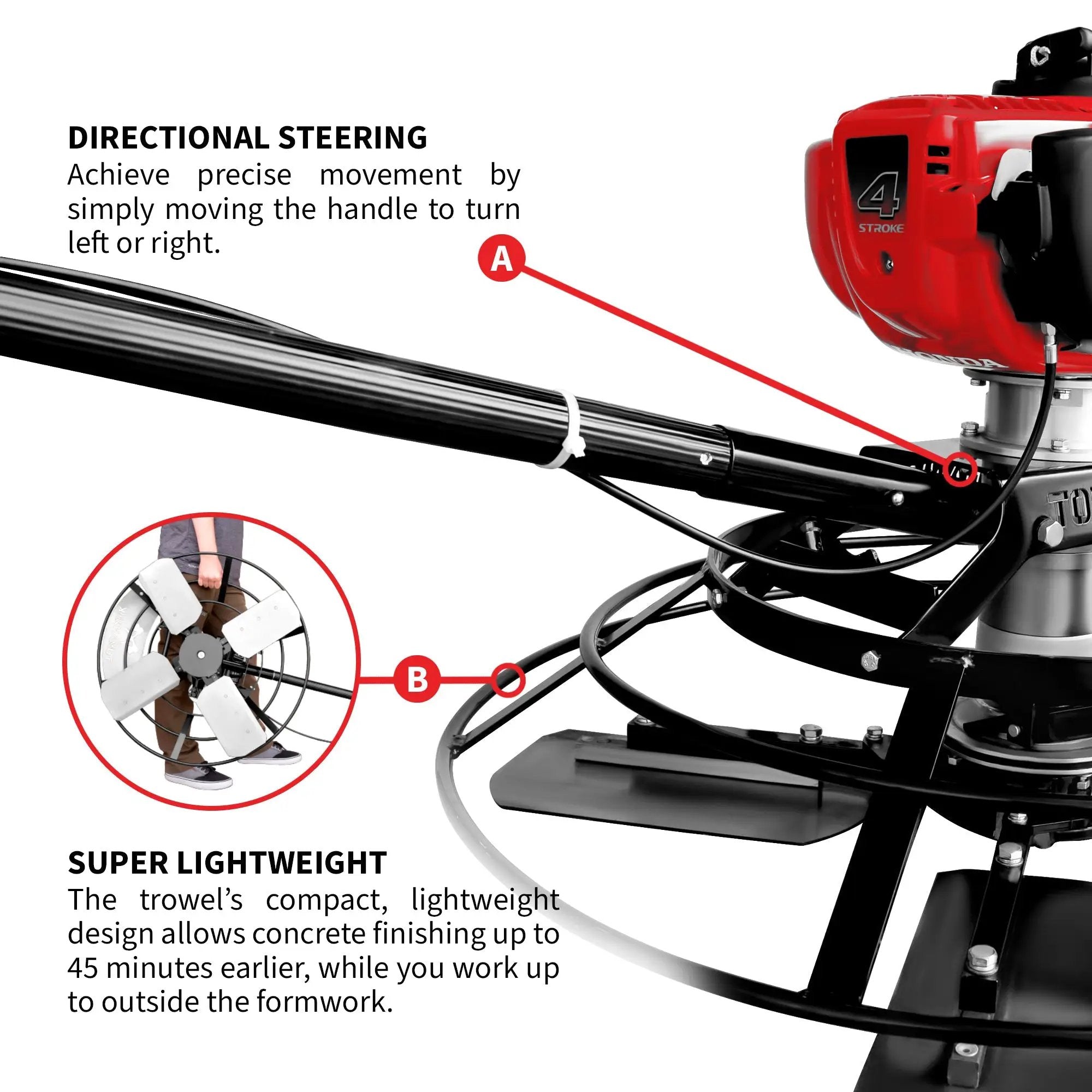 30" Portable Honda Concrete Power Trowel with 18ft Bull Float Handle GX35 by Tomahawk Power