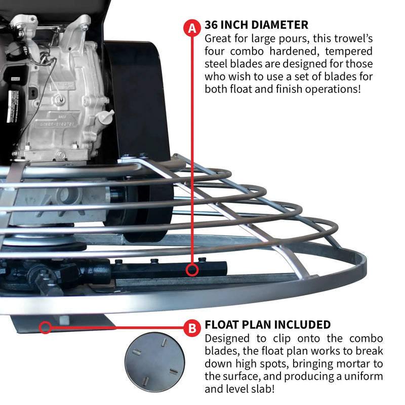 36" Concrete Power Trowel 6HP Kohler Float Pan Screed Edge Cement Finishing Tool by Tomahawk Power