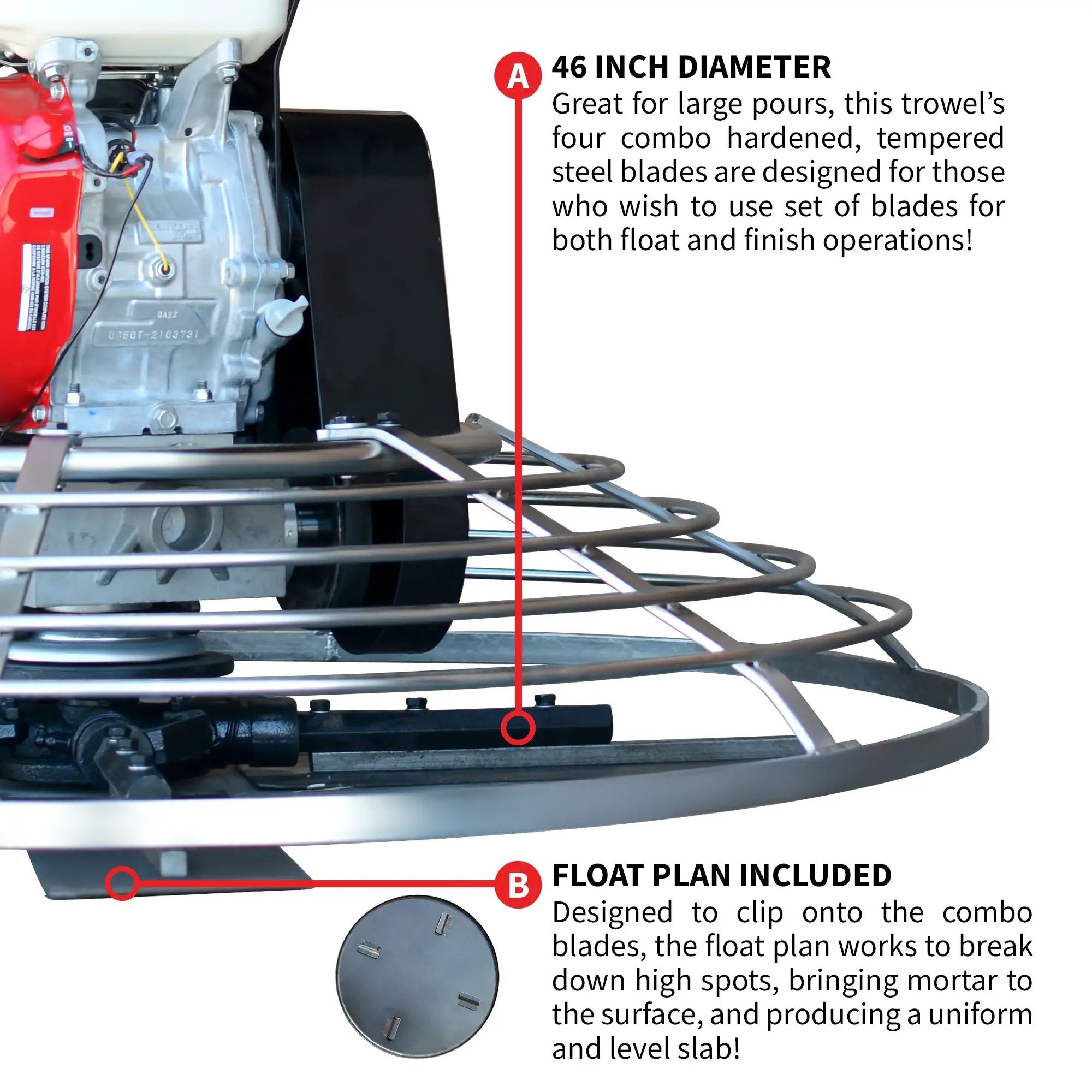 46" Concrete Power Trowel 13HP Honda with Float Pan Cement Finishing Tool by Tomahawk Power