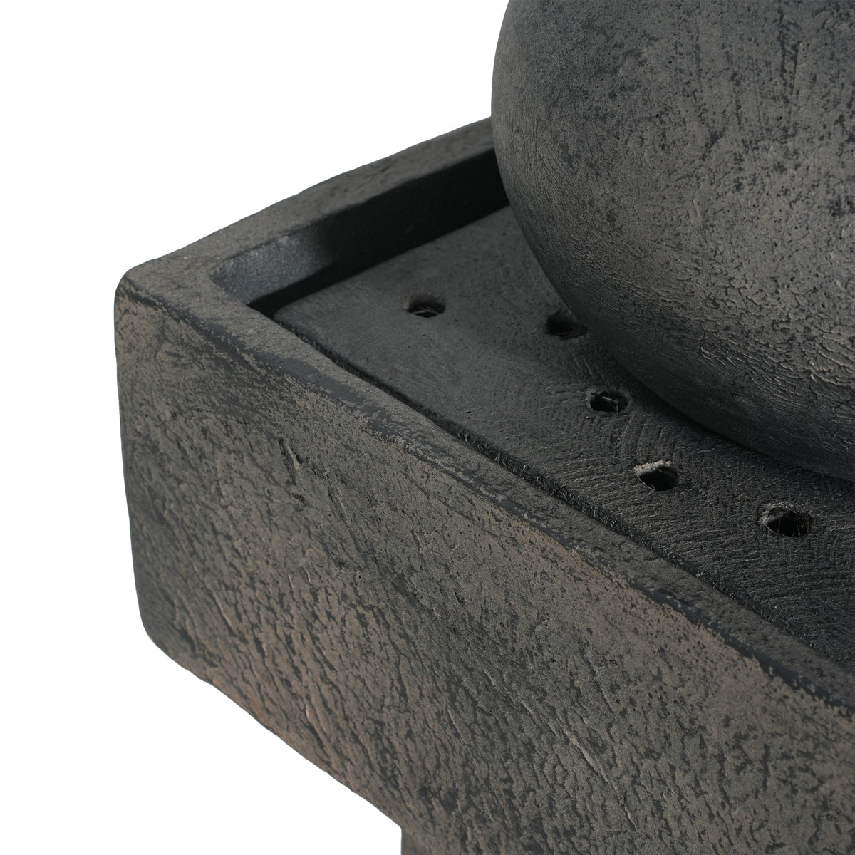 Concrete Orb Column Outdoor Water Fountain with LED, close-up of the surface