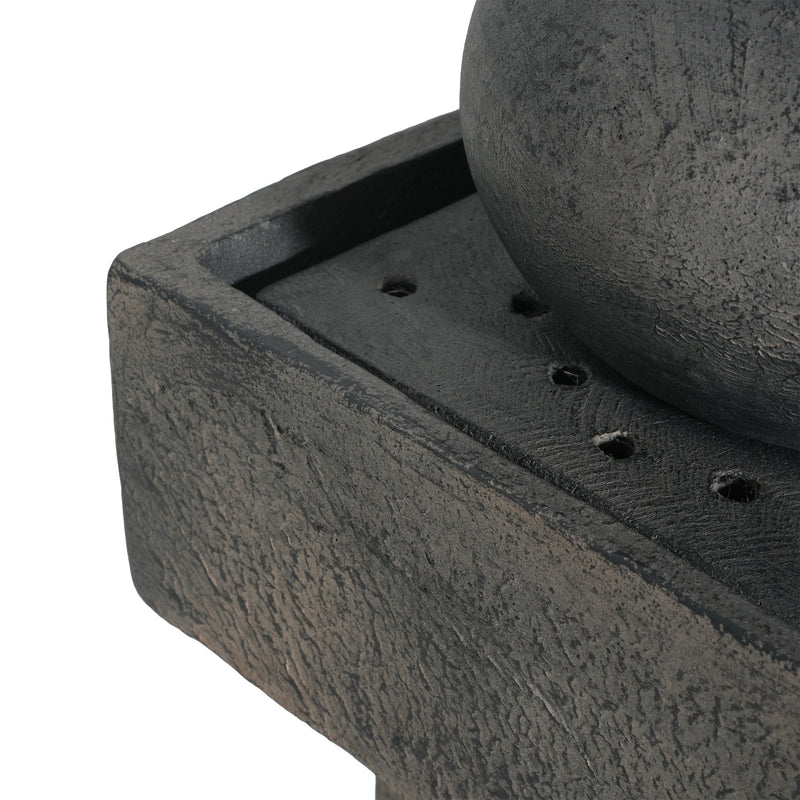 Concrete Orb Column Outdoor Water Fountain with LED, close-up of the surface