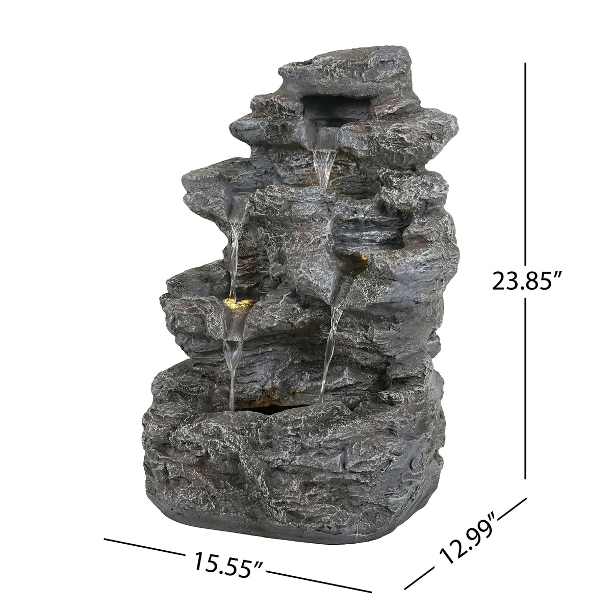 Concrete Rock Waterfall Fountain Outdoor with LED 5 Tier, dimensions drawing