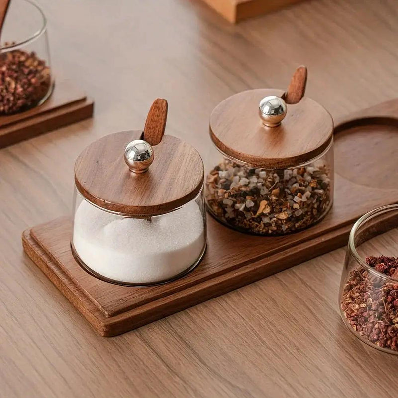 Condiment Set - Wooden Acacia 4-Jar by House Of Avana