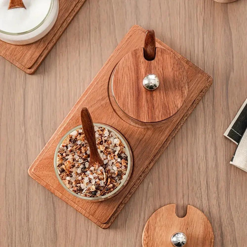 Condiment Set - Wooden Acacia 4-Jar by House Of Avana