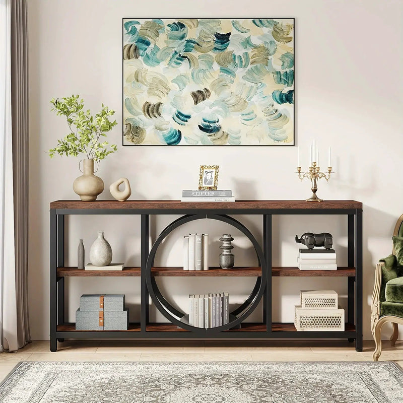 Console Table - 3 Tier Wood Metal Long by House Of Avana