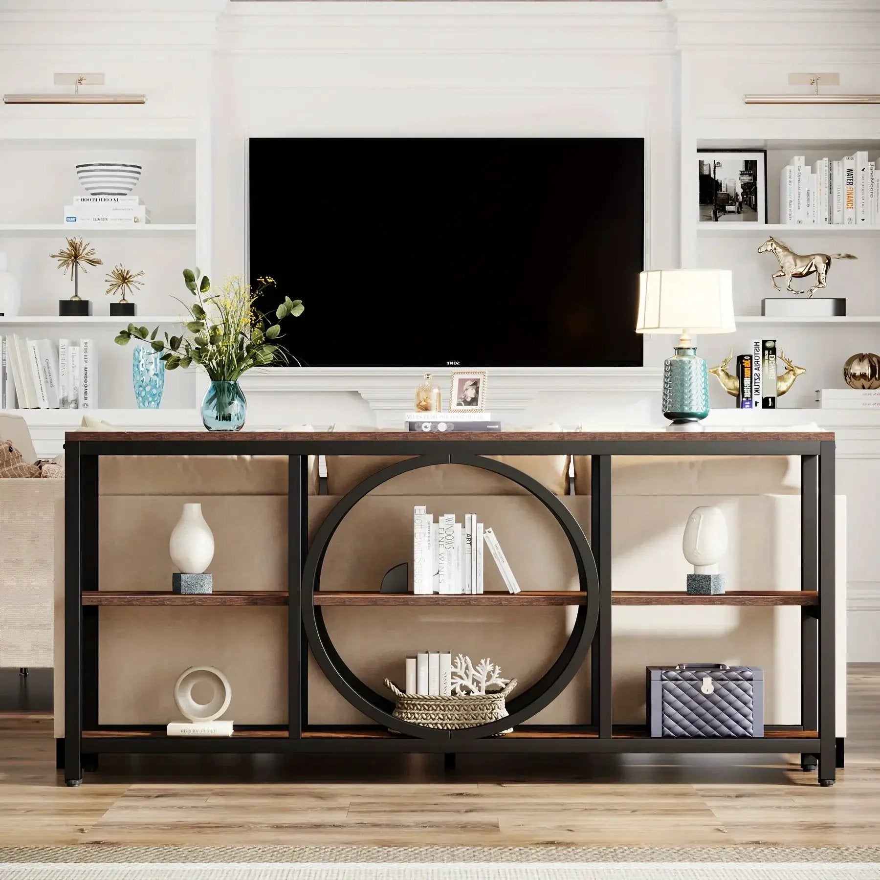 Console Table - 3 Tier Wood Metal Long by House Of Avana