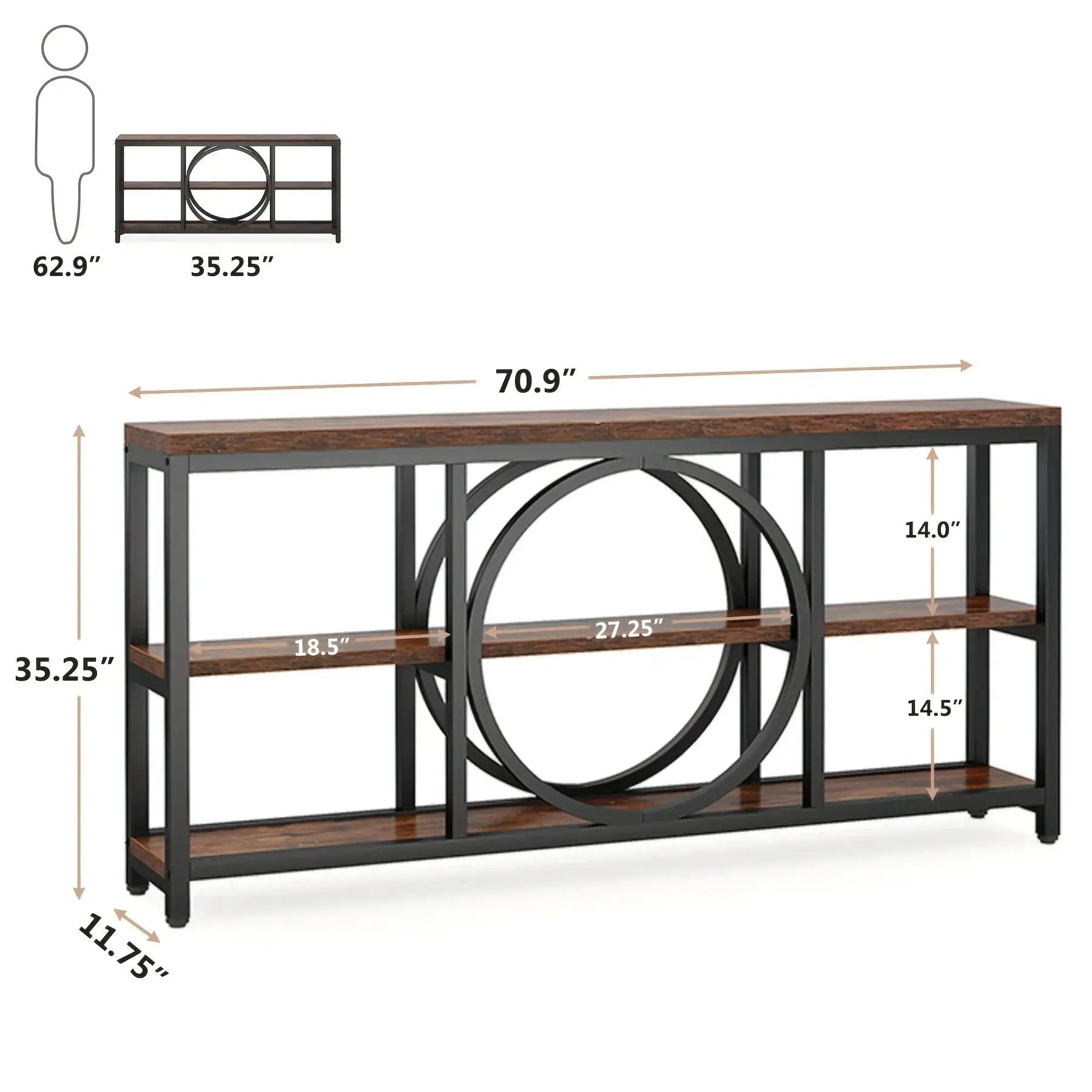Console Table - 3 Tier Wood Metal Long by House Of Avana