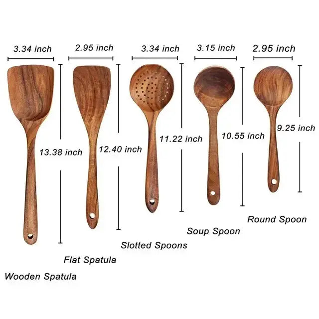 Cooking Spoons - Non-Stick Wooden Teak Set by House Of Avana