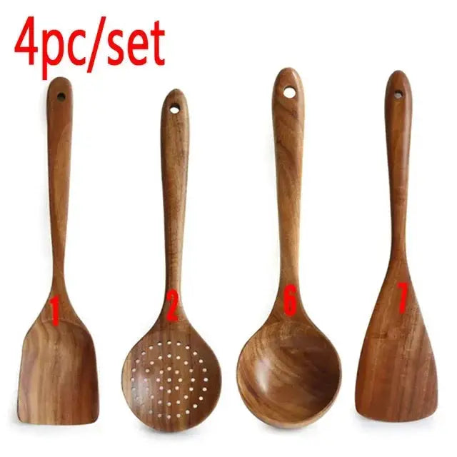 Cooking Spoons - Non-Stick Wooden Teak Set by House Of Avana