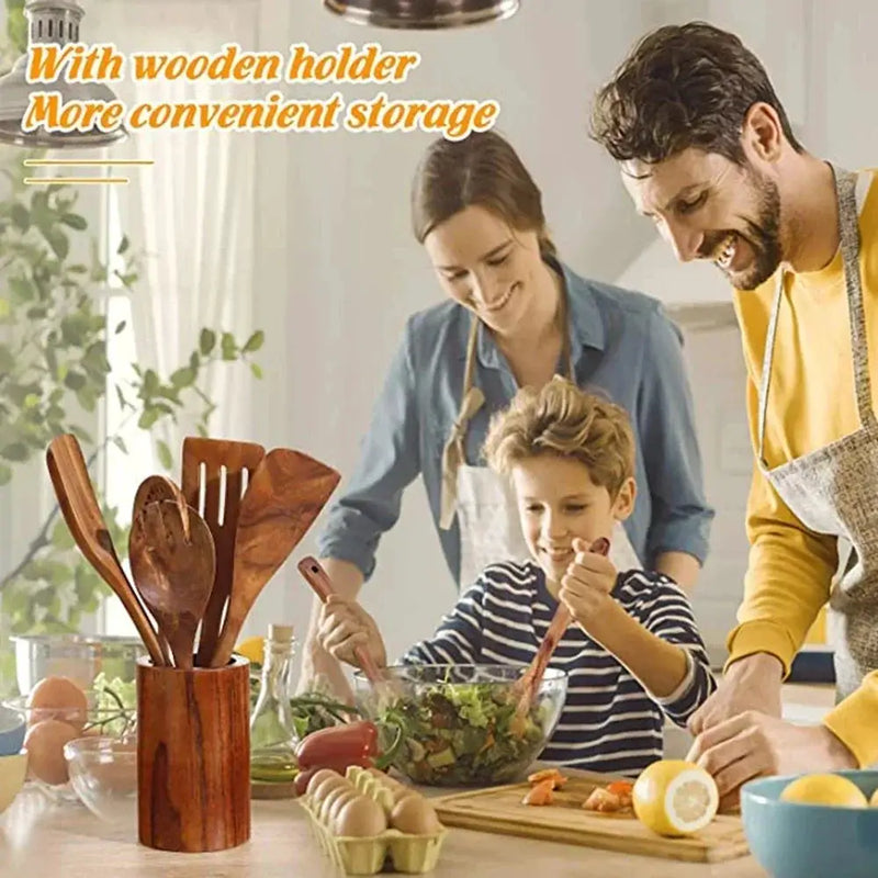 Cooking Spoons - Non-Stick Wooden Teak Set by House Of Avana