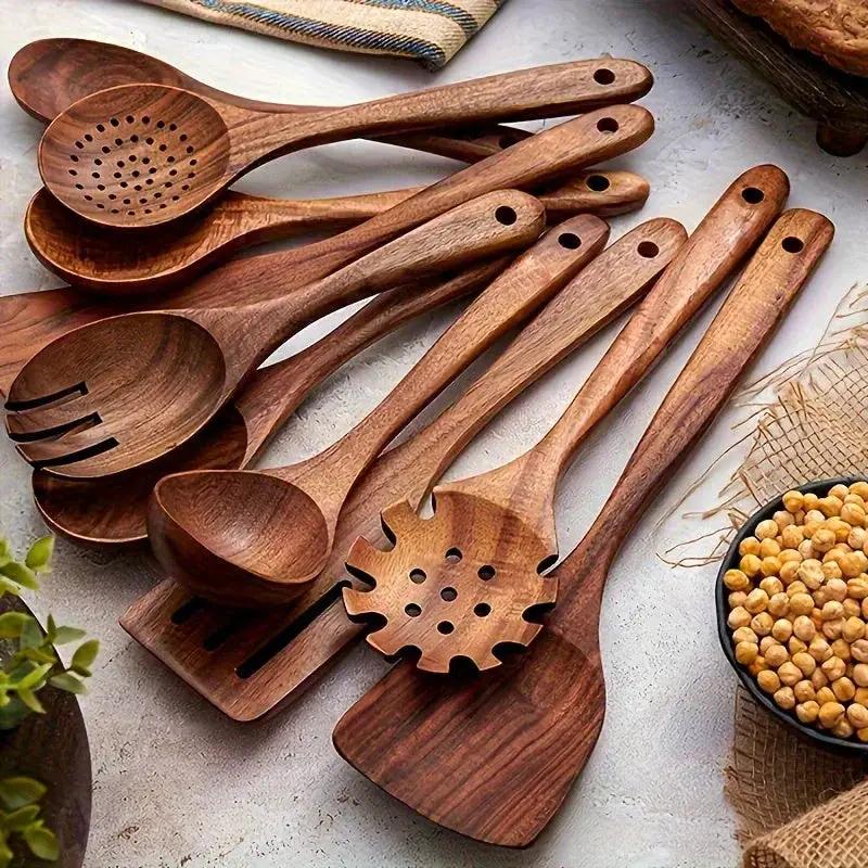 Cookware Set - Non-Stick Teak Wood 10pcs by House Of Avana