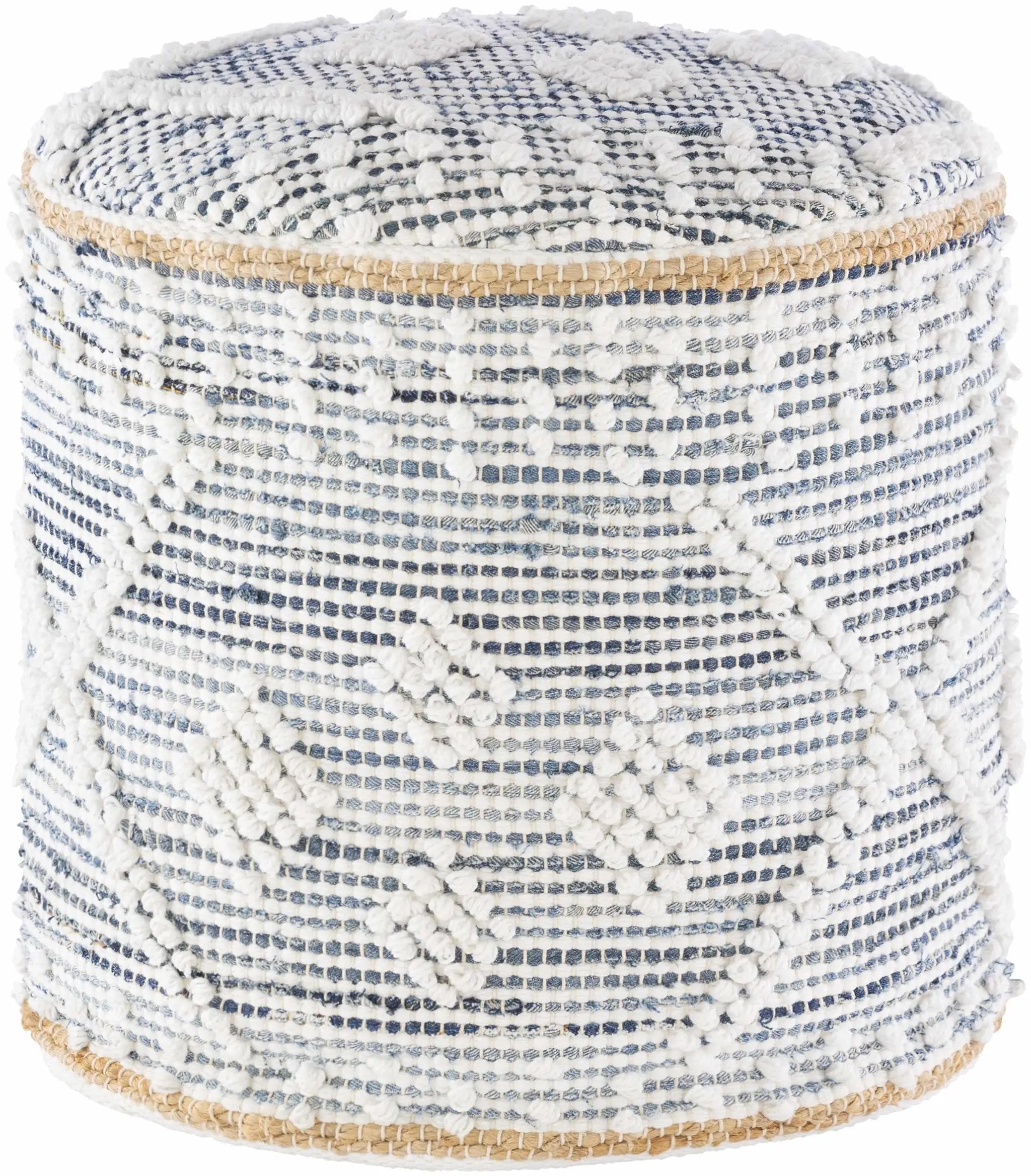Coombabah Blue and White Cylinder Pouf by Boutique Rugs