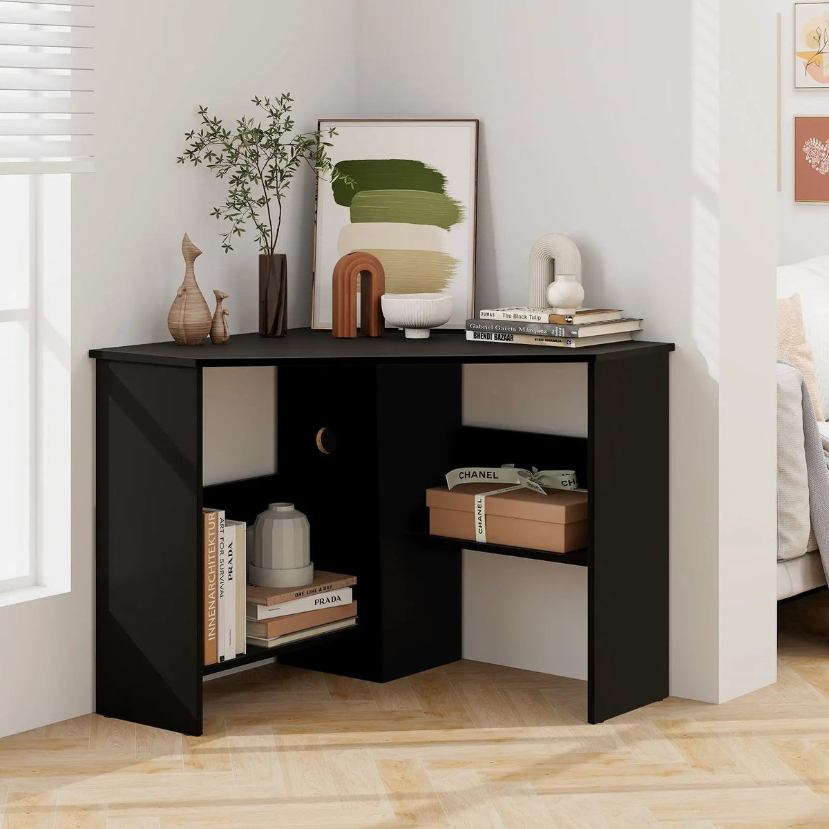 Corner Computer Desk with Storage Shelf - Triangle Design, photo 6 of 11