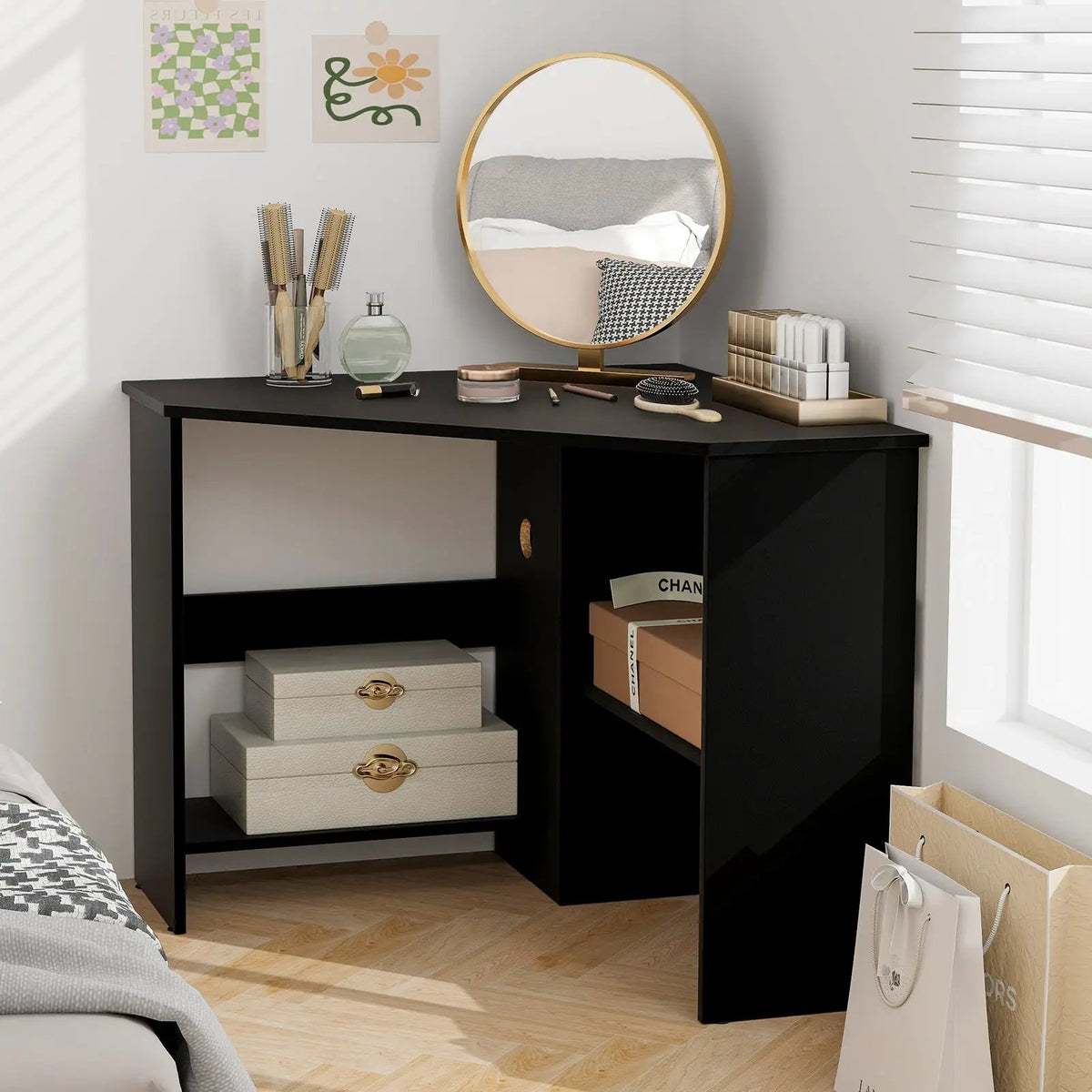 Corner Computer Desk with Storage Shelf - Triangle Design, photo 2 of 11