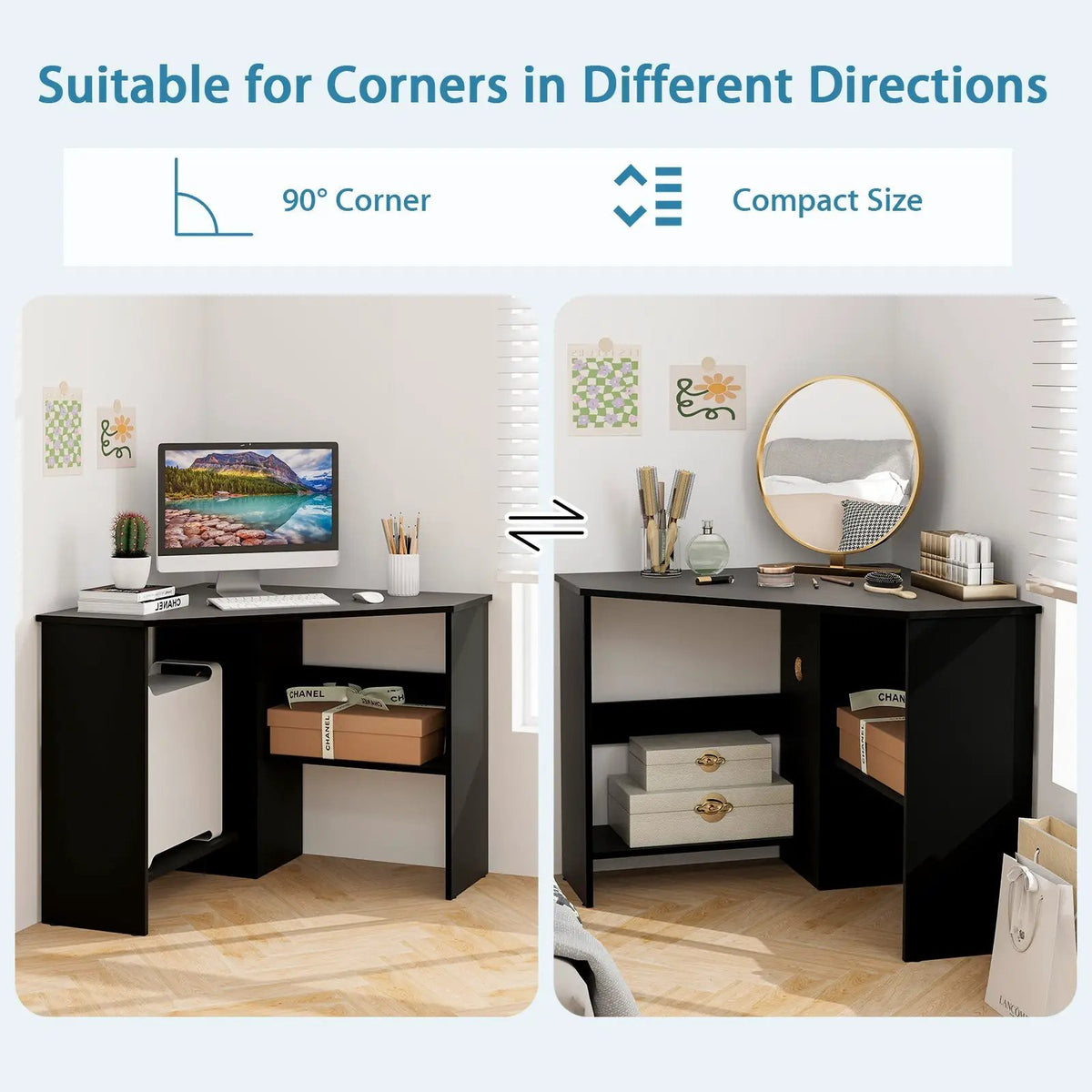 Corner Computer Desk with Storage Shelf - Triangle Design, photo 8 of 11