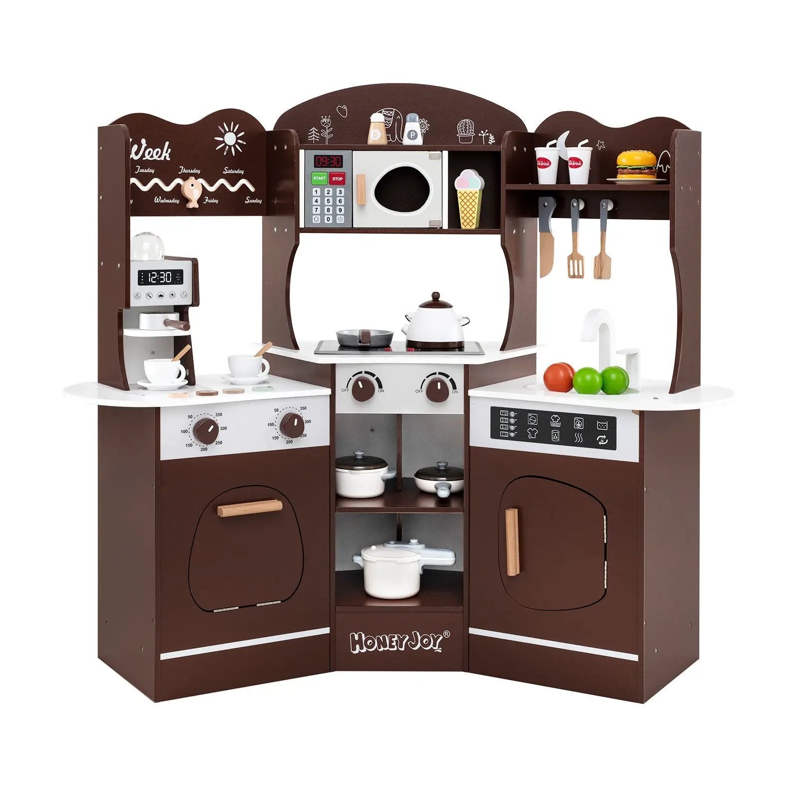 Corner Wooden Play Kitchen with Coffee Machine and Slide for Kids by DirectDeals