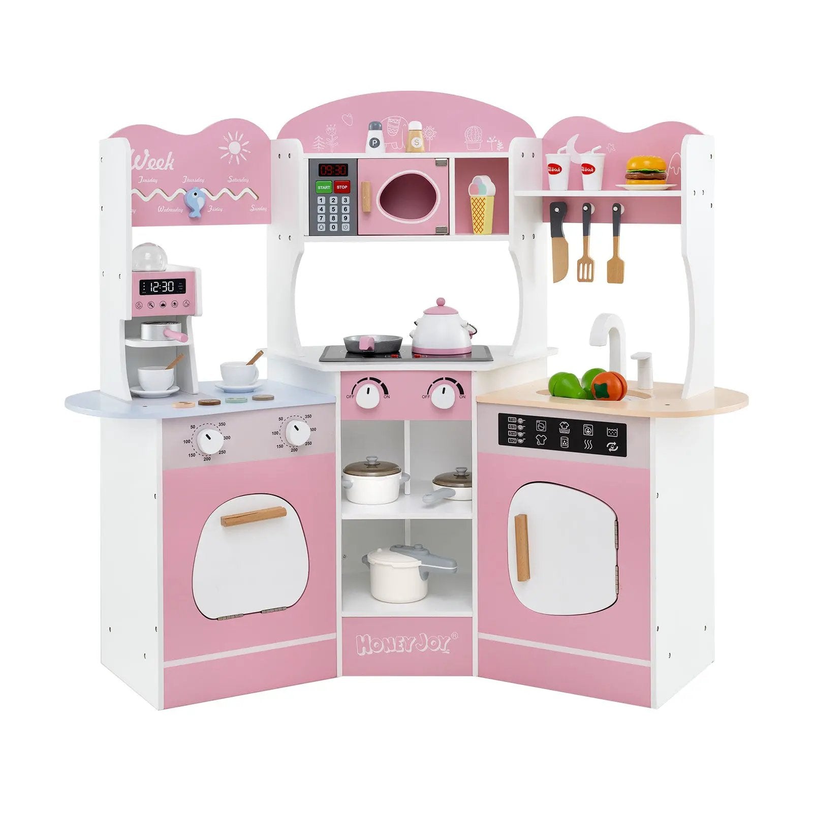 Corner Wooden Play Kitchen with Coffee Machine and Slide for Kids by DirectDeals