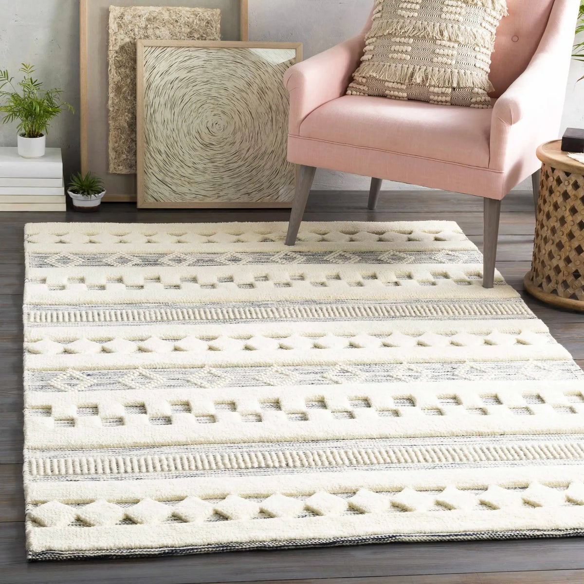 Corry Cream&Black Wool Rug - Clearance, installed in a room